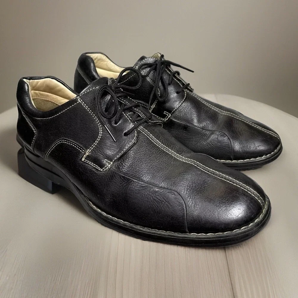 Johnston‎ & Murphy Shoes 9.5M Black Shuler Bicycle Toe Derby Contrast Stitch